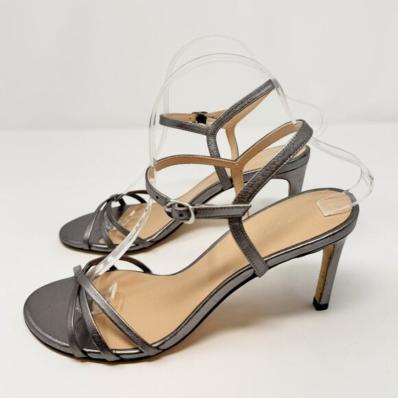 Stuart Weitzman Starla 80 Ankle Strap Leather Heel Gunmetal Gray Silver US 8 - Picture 8 of 12